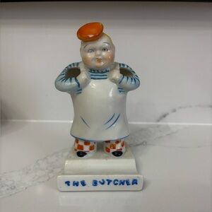 Ceramic Butcher Figurine with Blue and Orange Accents